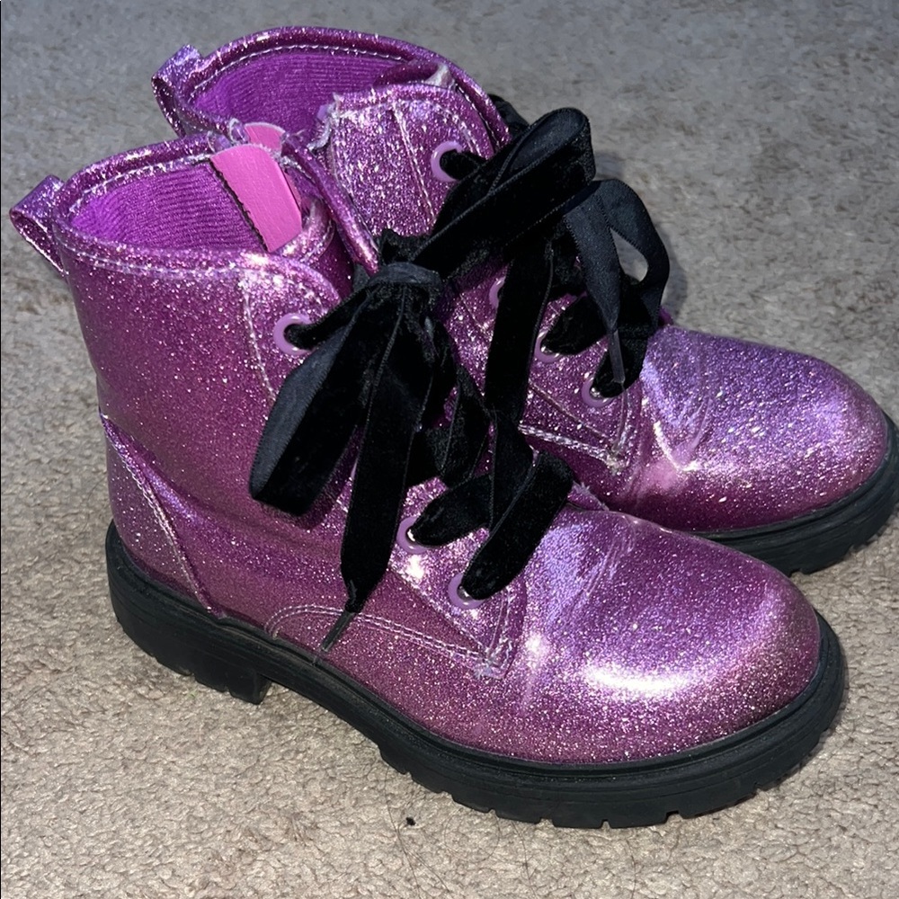 Sparkly Purple Glitter Boots with Black Laces